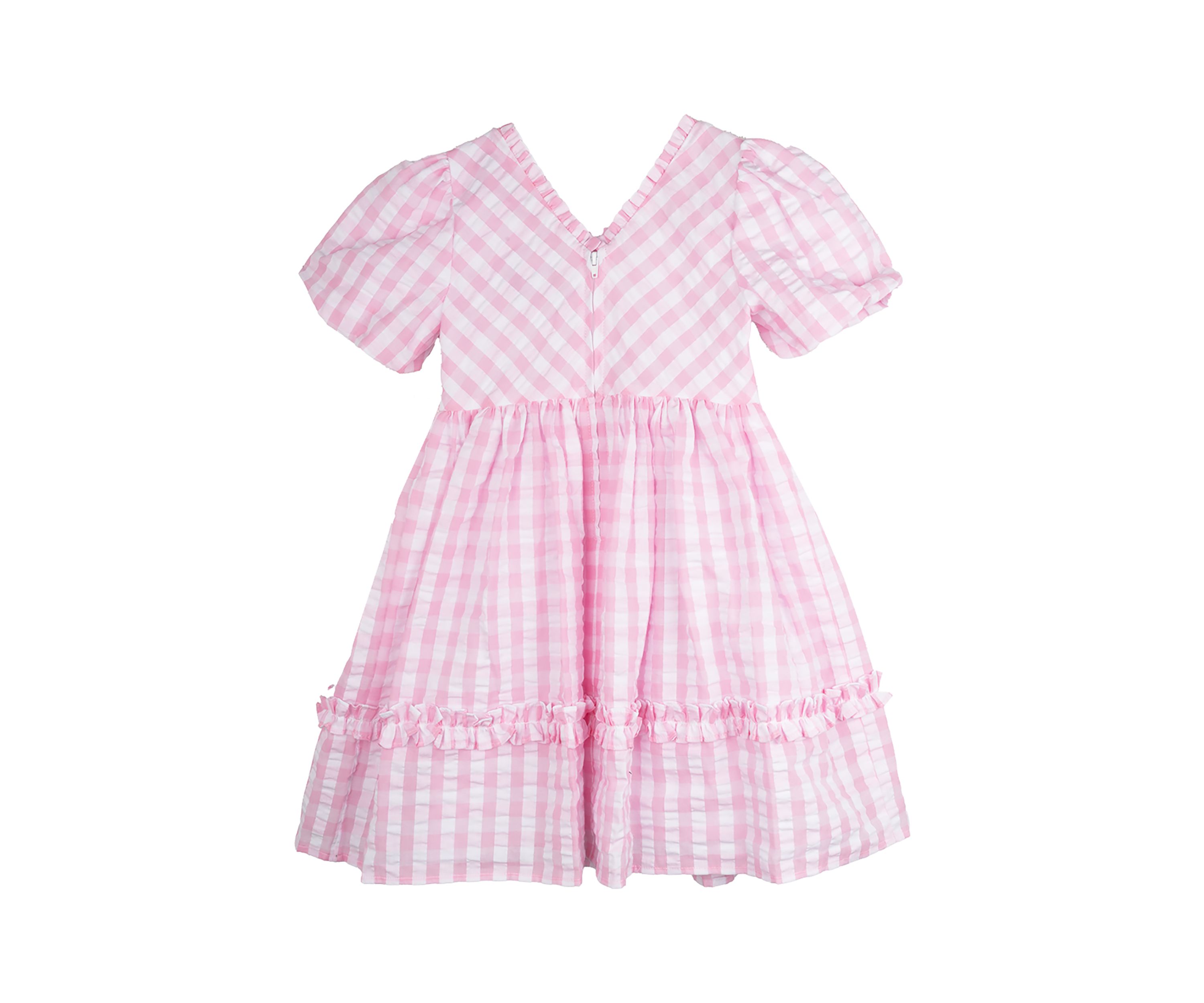 Girls 4-6x Pink Gingham Puff Sleeve Dress 