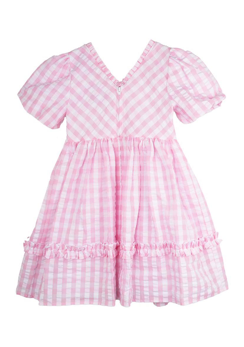 Girls 4-6x Pink Gingham Puff Sleeve Dress 