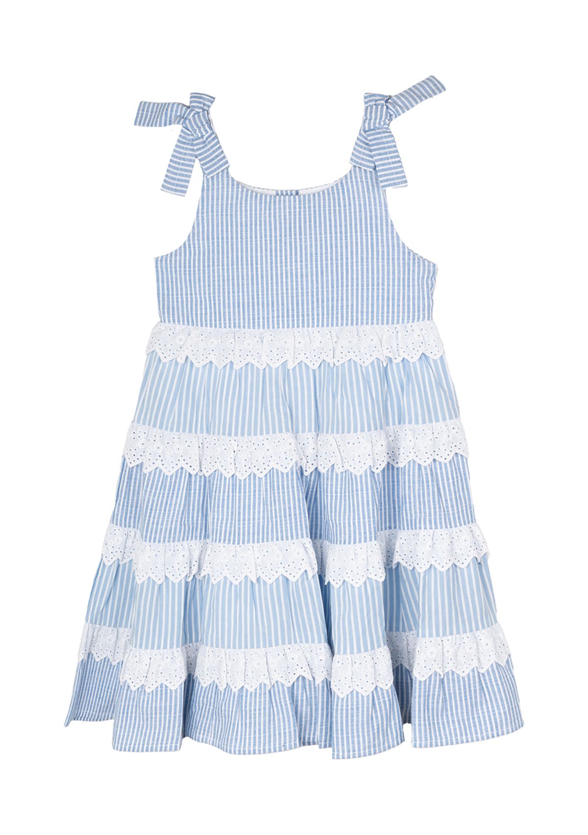 Girls 4-6x Blue Striped Eyelet Trim Dress 