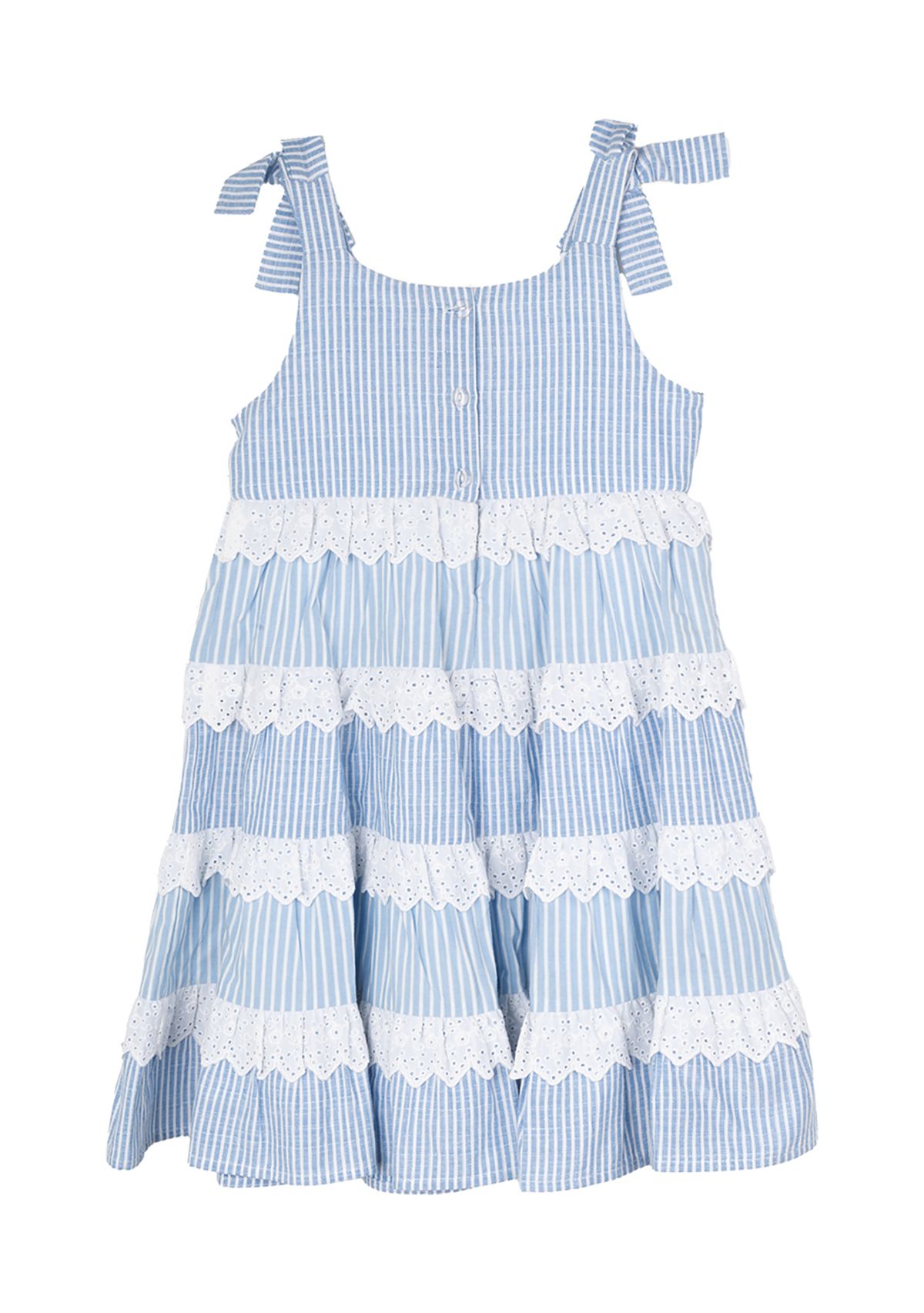 Girls 4-6x Blue Striped Eyelet Trim Dress 