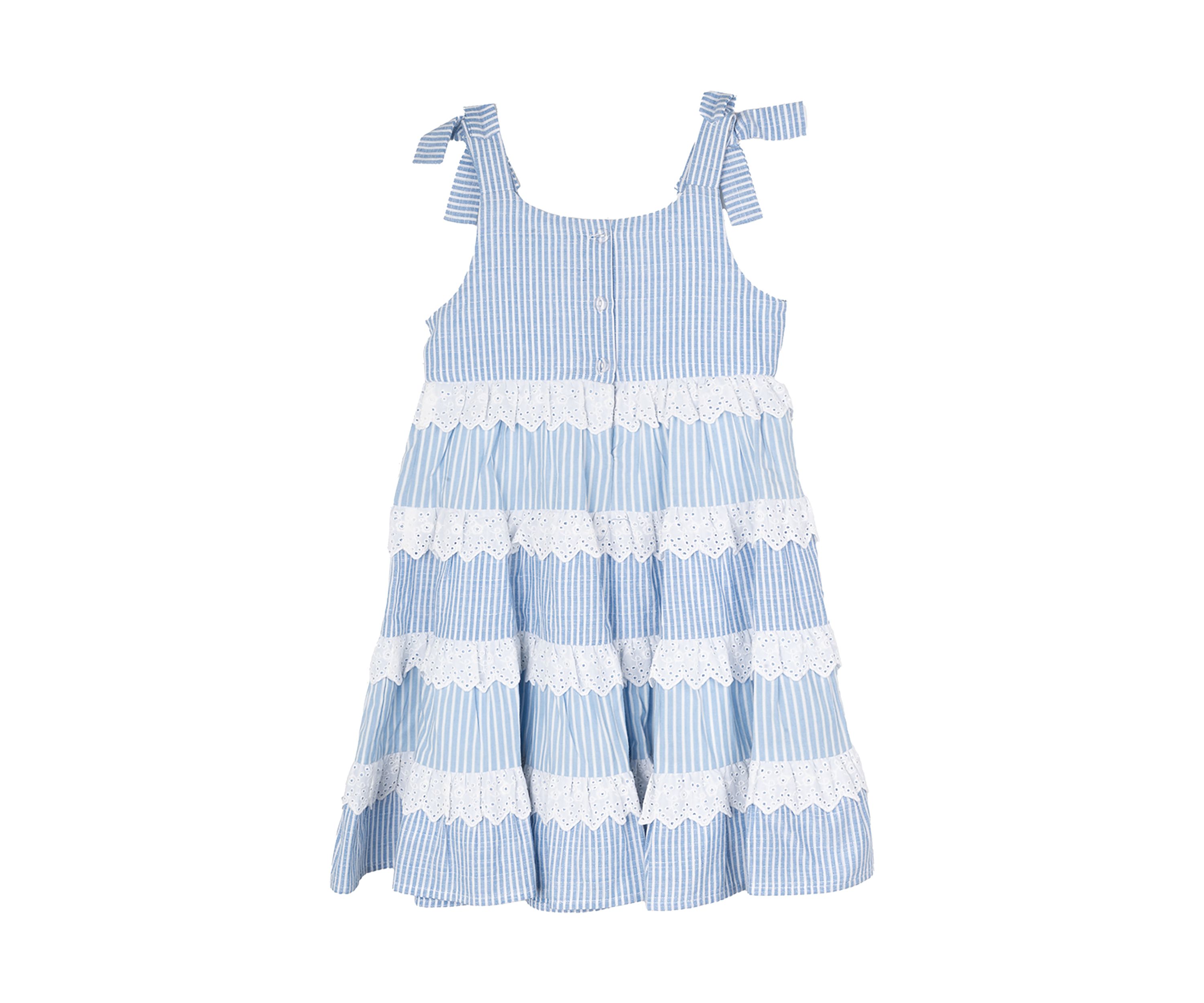 Girls 4-6x Blue Striped Eyelet Trim Dress 