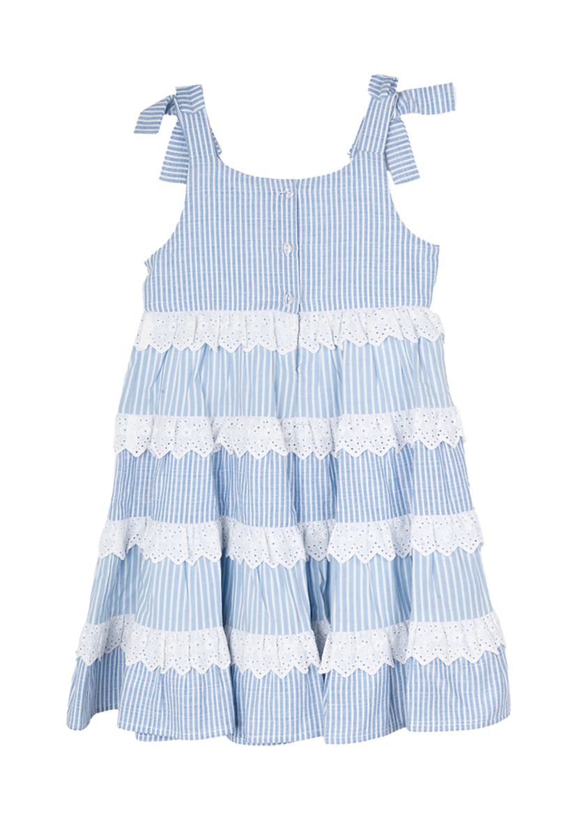 Girls 4-6x Blue Striped Eyelet Trim Dress 