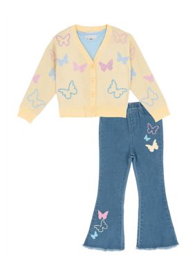 Rare Editions Girls 4-6 Butterfly Sweater and Flare Jeans Set, 6X