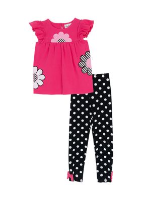 Rare Editions Girls 4-6x Flower Top and Polkadot Leggings, Pink