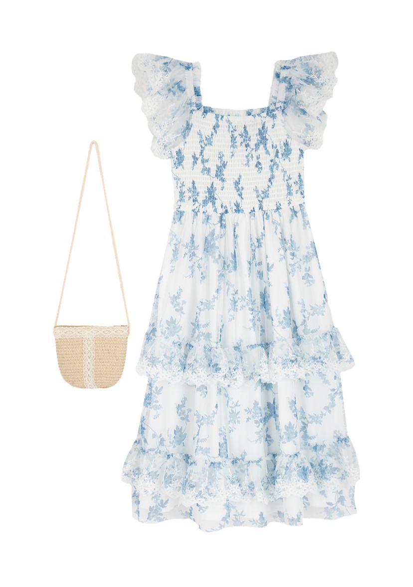 Rare Editions Girls 4-6x Floral Mesh Maxi Dress, White, Cotton