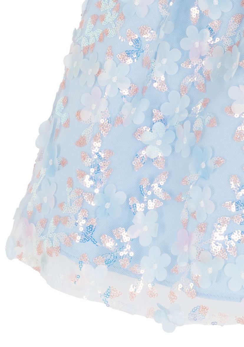 Rare Editions Girls 4-6 Blue Floral Sequin Mesh Dress