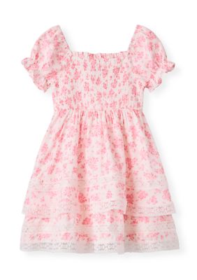 Rare Editions Girls 4-6 Pink Floral Smocked Tiered Top