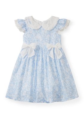 Rare Editions Girls 4-6x Floral Dress with Side Bows, Blue, 5