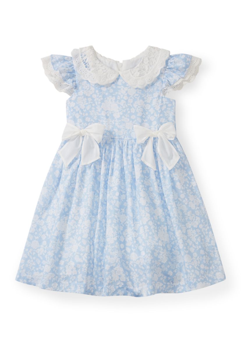 Rare Editions Girls 4-6x Floral Dress with Side Bows, Blue, Cotton