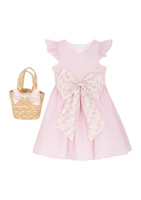 Rare Editions Girls 4-6x Seersucker Floral Bow Dress, Pink, 5