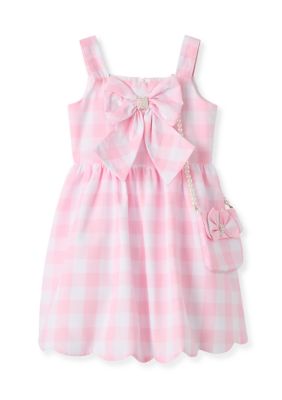 Rare Editions Girls 4-6 Pink Gingham Dress with Matching Pouch, 5