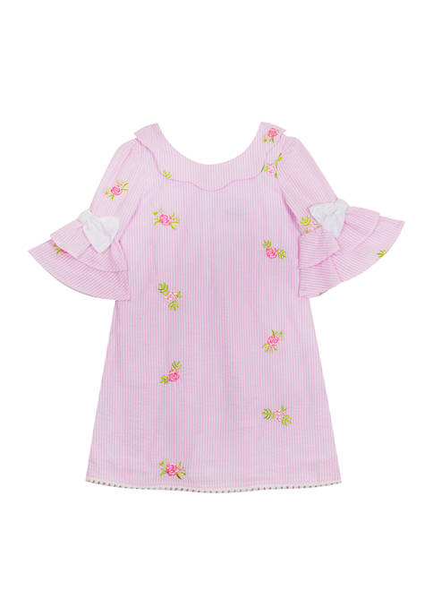 Counting Daisies Girls 4-6x Embroidered Seersucker Shift Dress