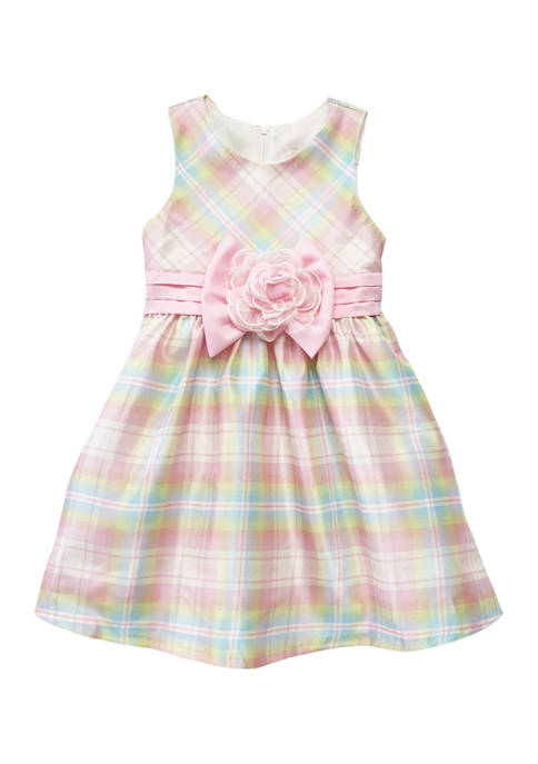 Counting Daisies Girls 4-6x Plaid Bow Embellished Dress