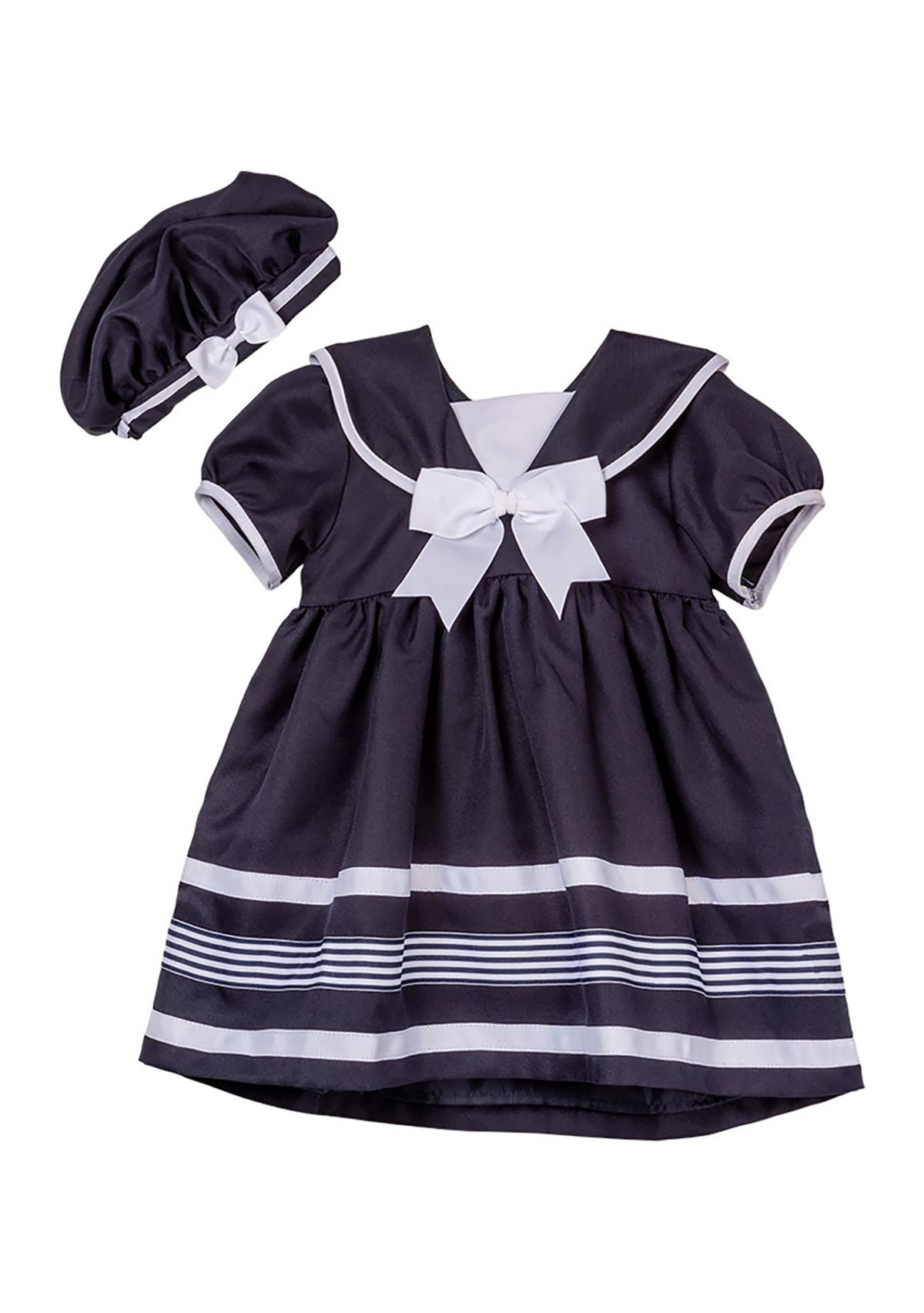 Girls 4-6x Nautical Bow Dress with Hat