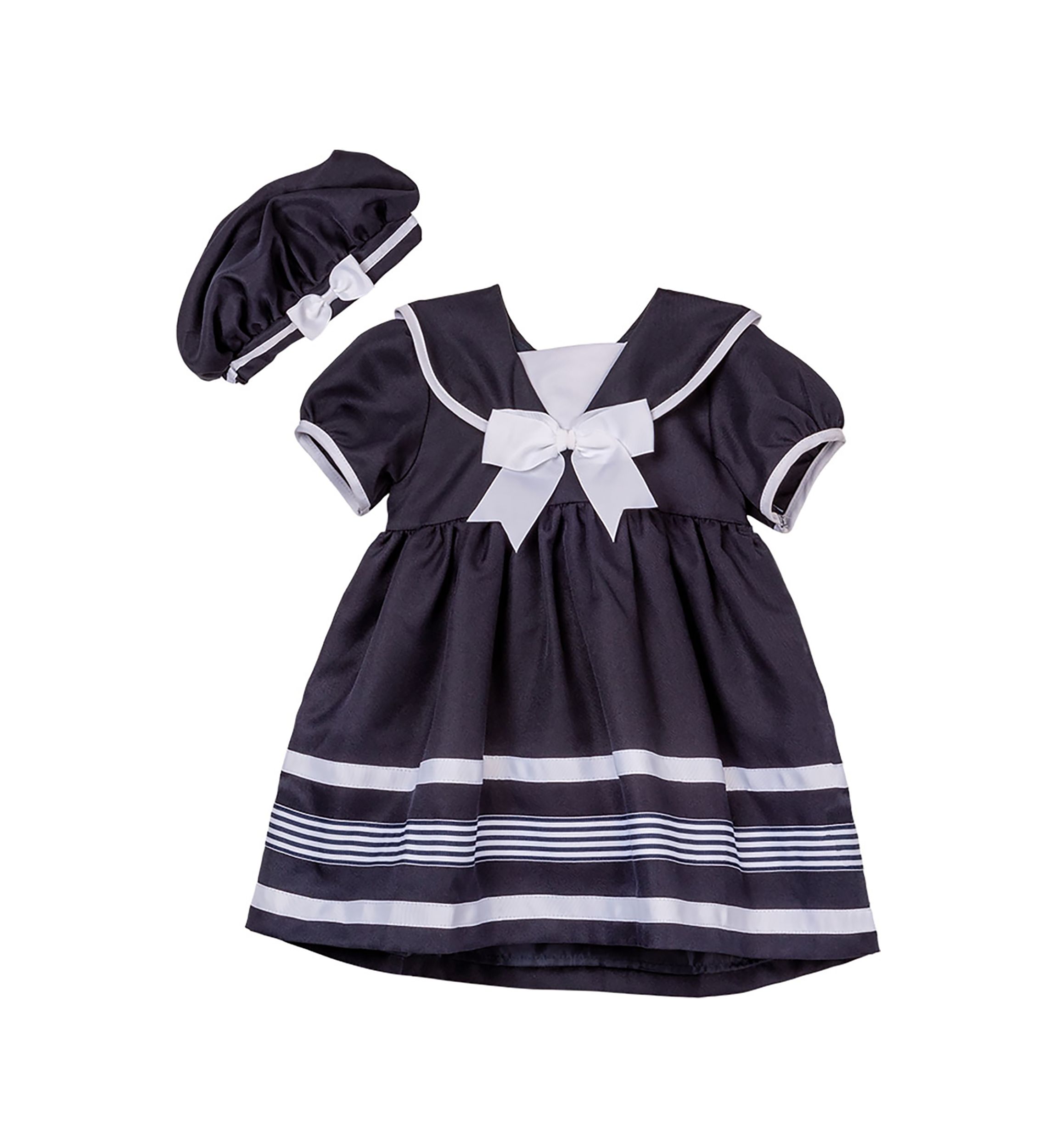 Girls 4-6x Nautical Bow Dress with Hat