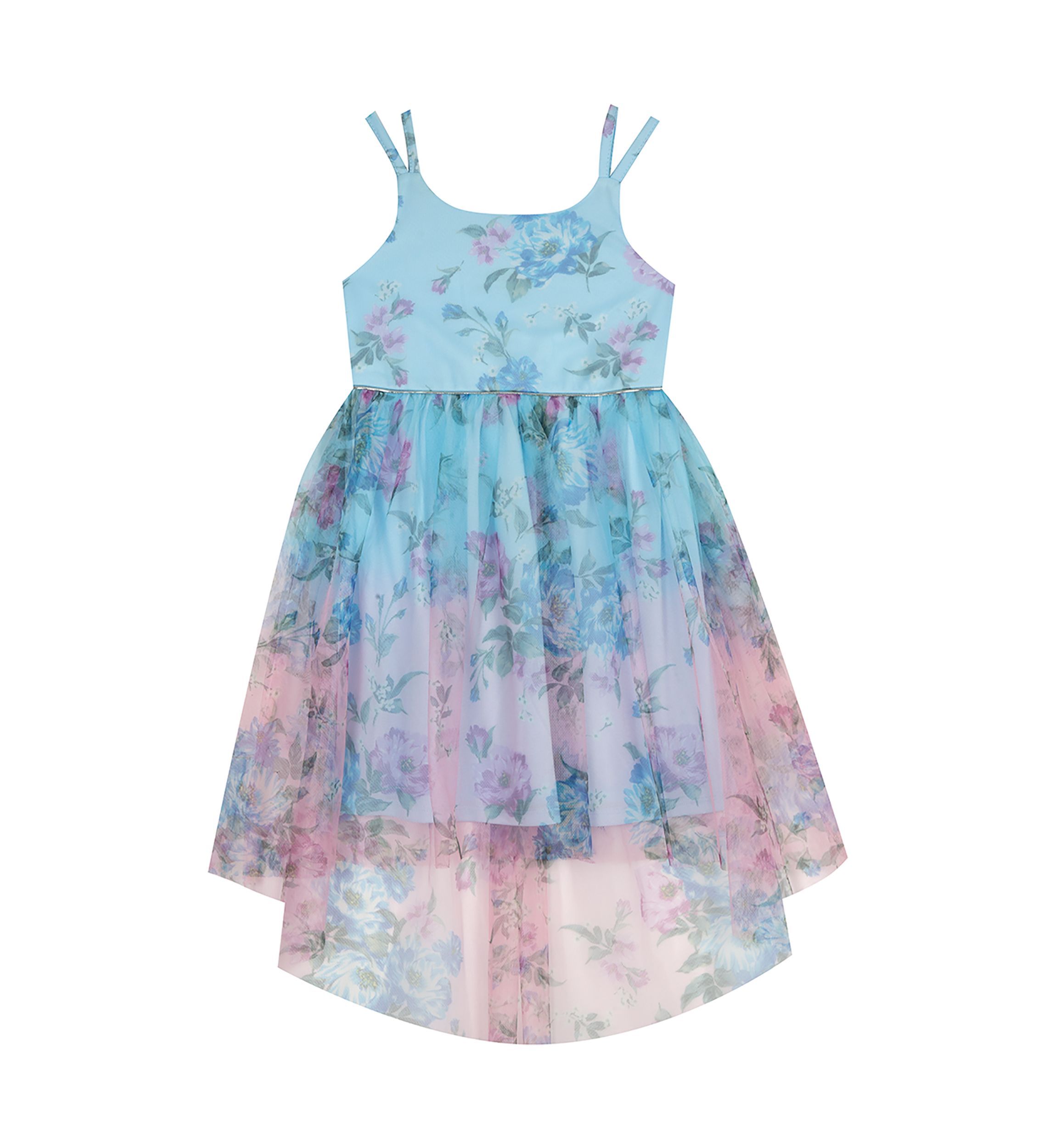 Girls 4-6x Floral Ombré Mesh High Low Dress