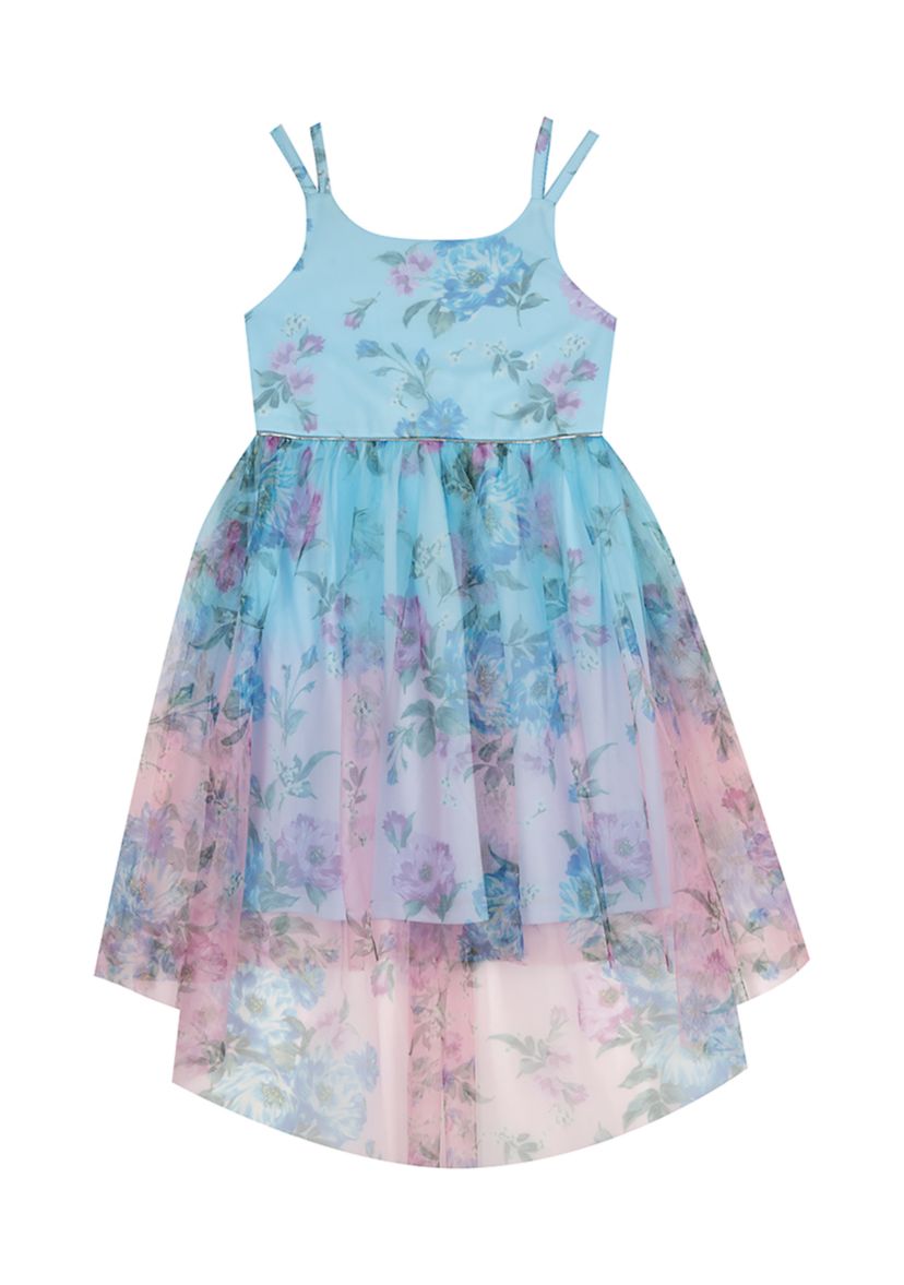 Girls 4-6x Floral Ombré Mesh High Low Dress
