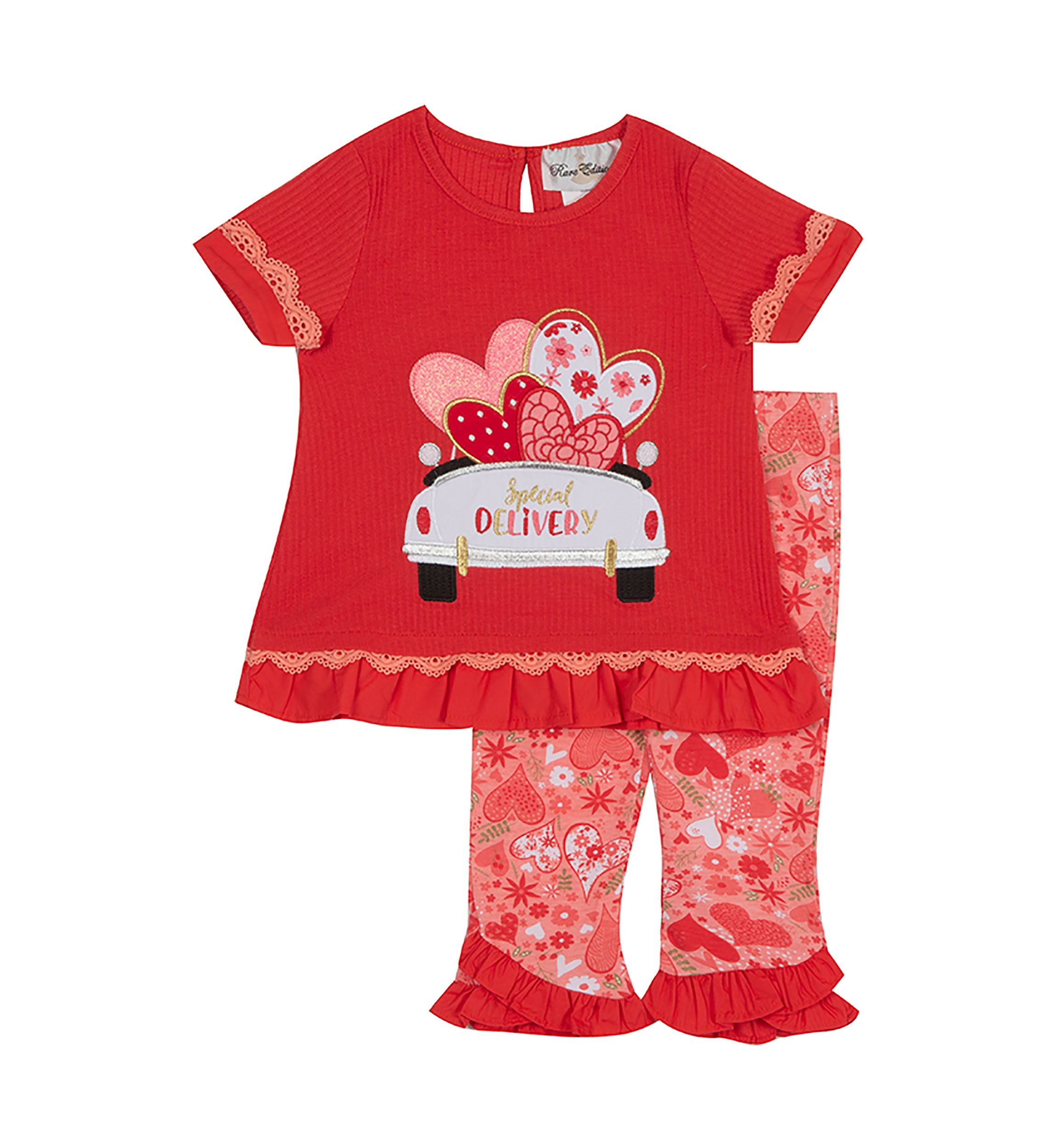Girls 7-16 Ruffle Top and Printed Leggings Set