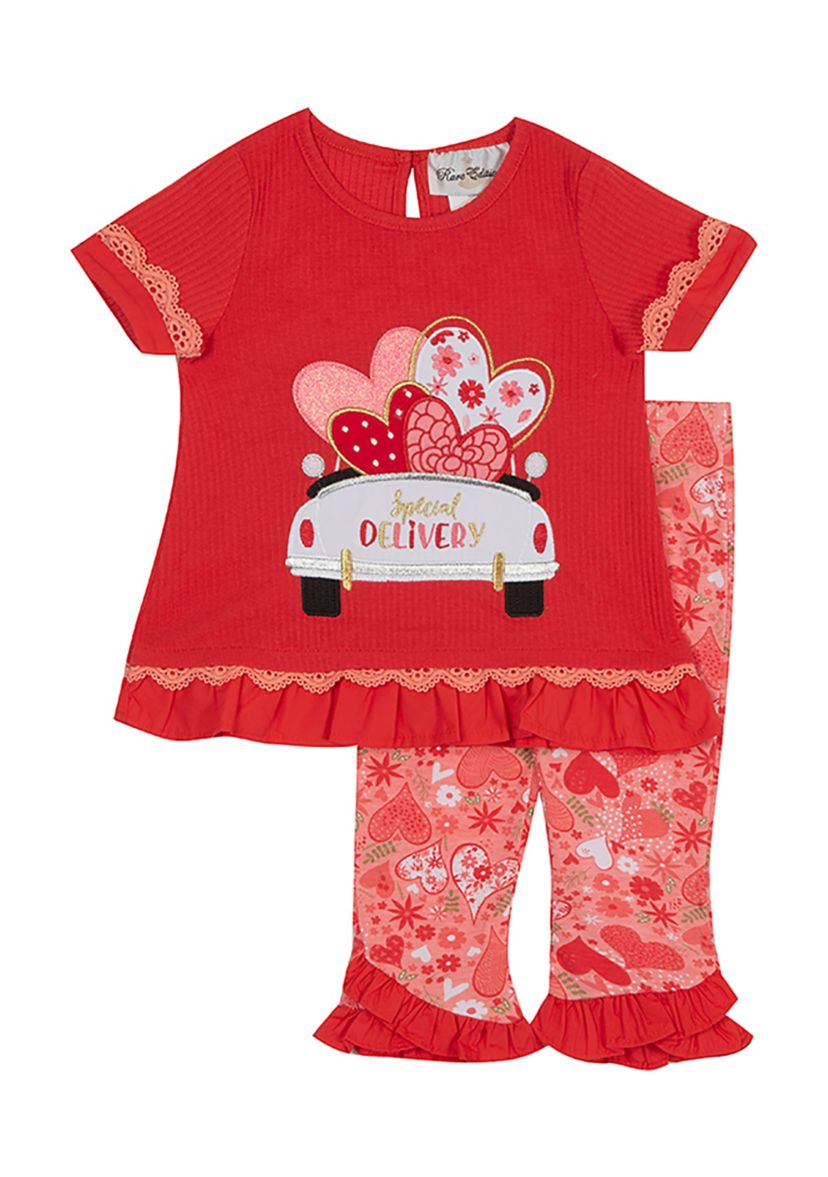 Girls 7-16 Ruffle Top and Printed Leggings Set