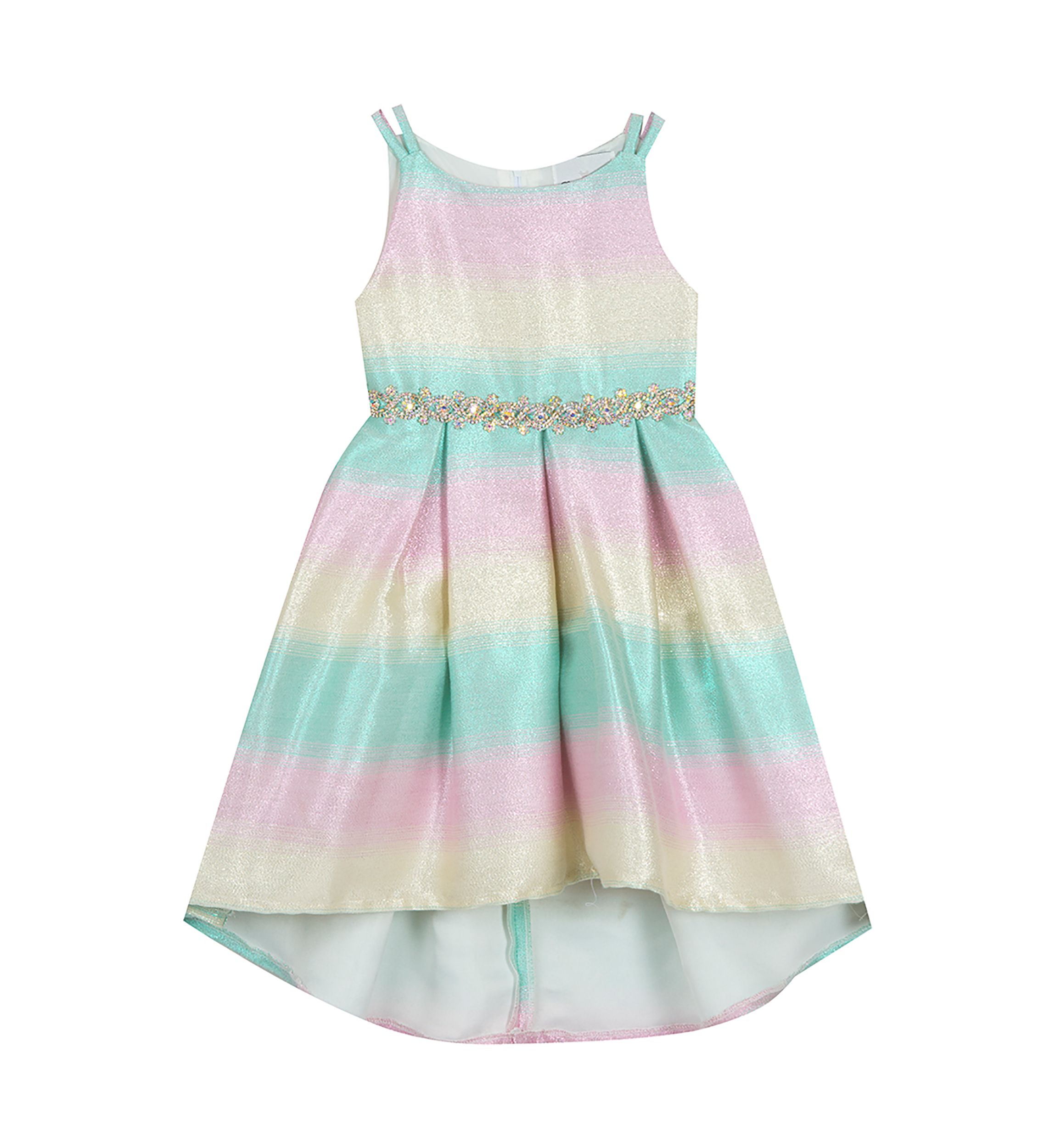 Girls 7-16 Ombré Jacquard High Low Pleated Dress