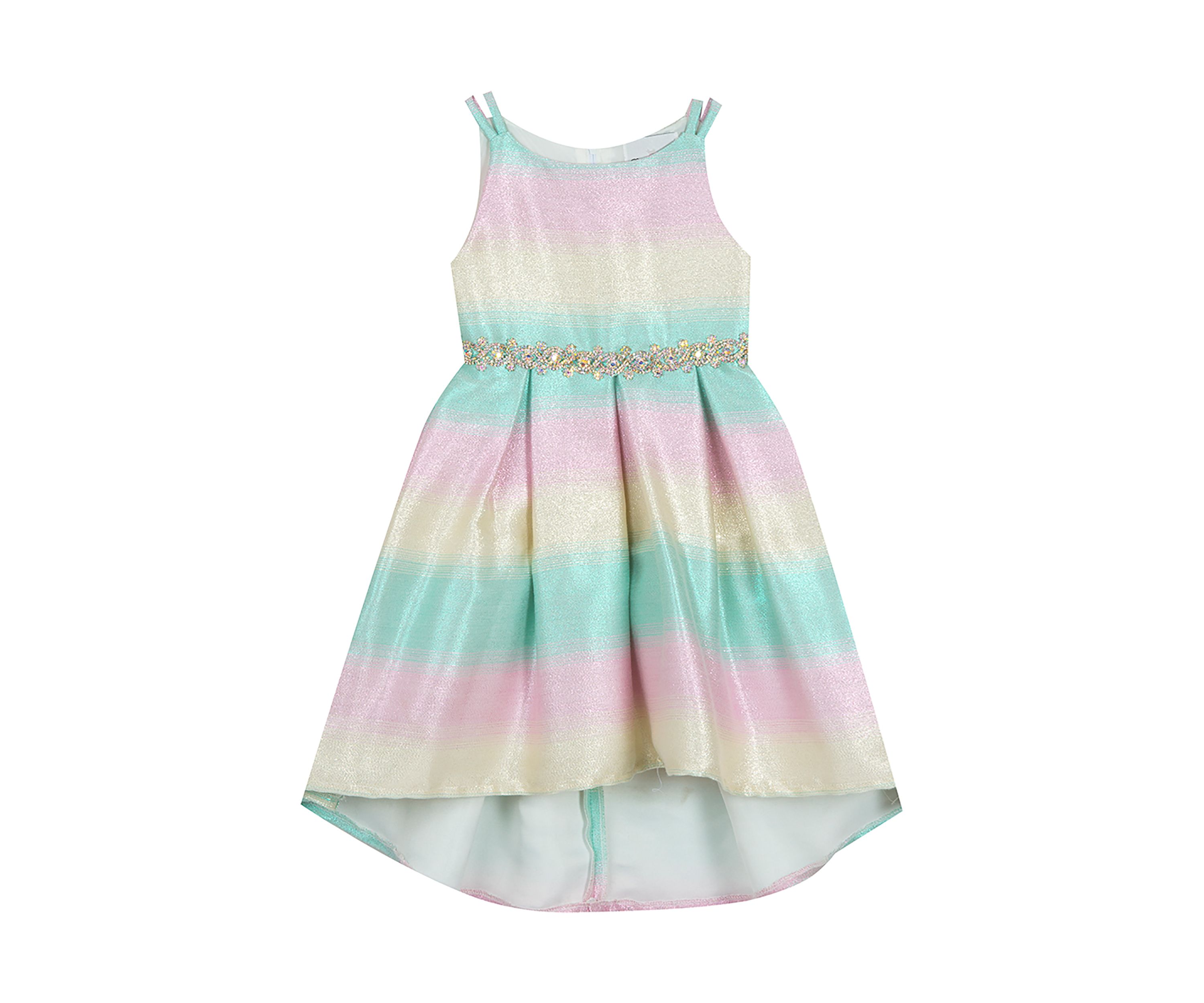 Girls 7-16 Ombré Jacquard High Low Pleated Dress