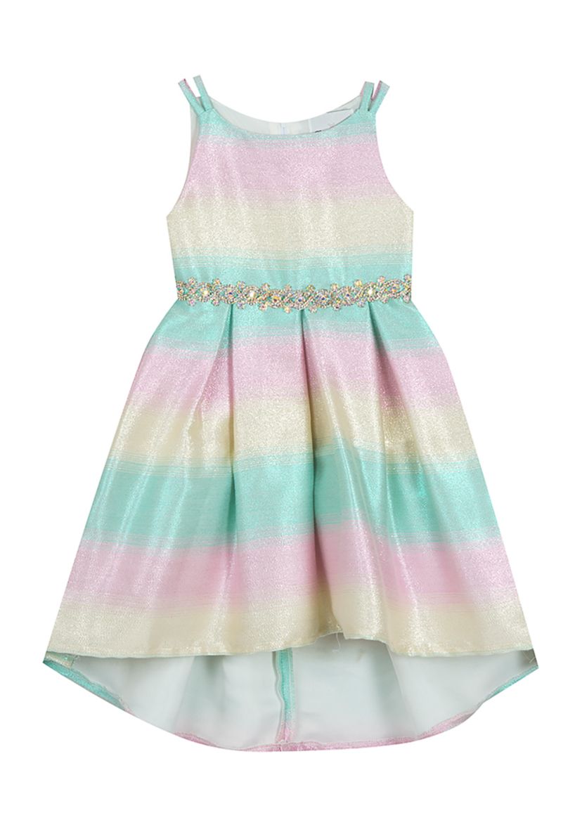 Girls 7-16 Ombré Jacquard High Low Pleated Dress
