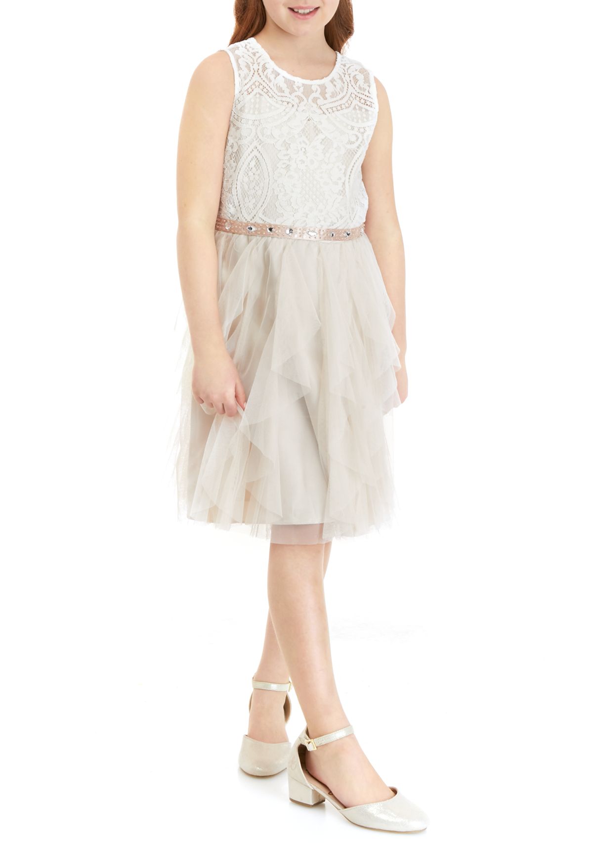 Girls 7-16 Lace Dress with Gemstones