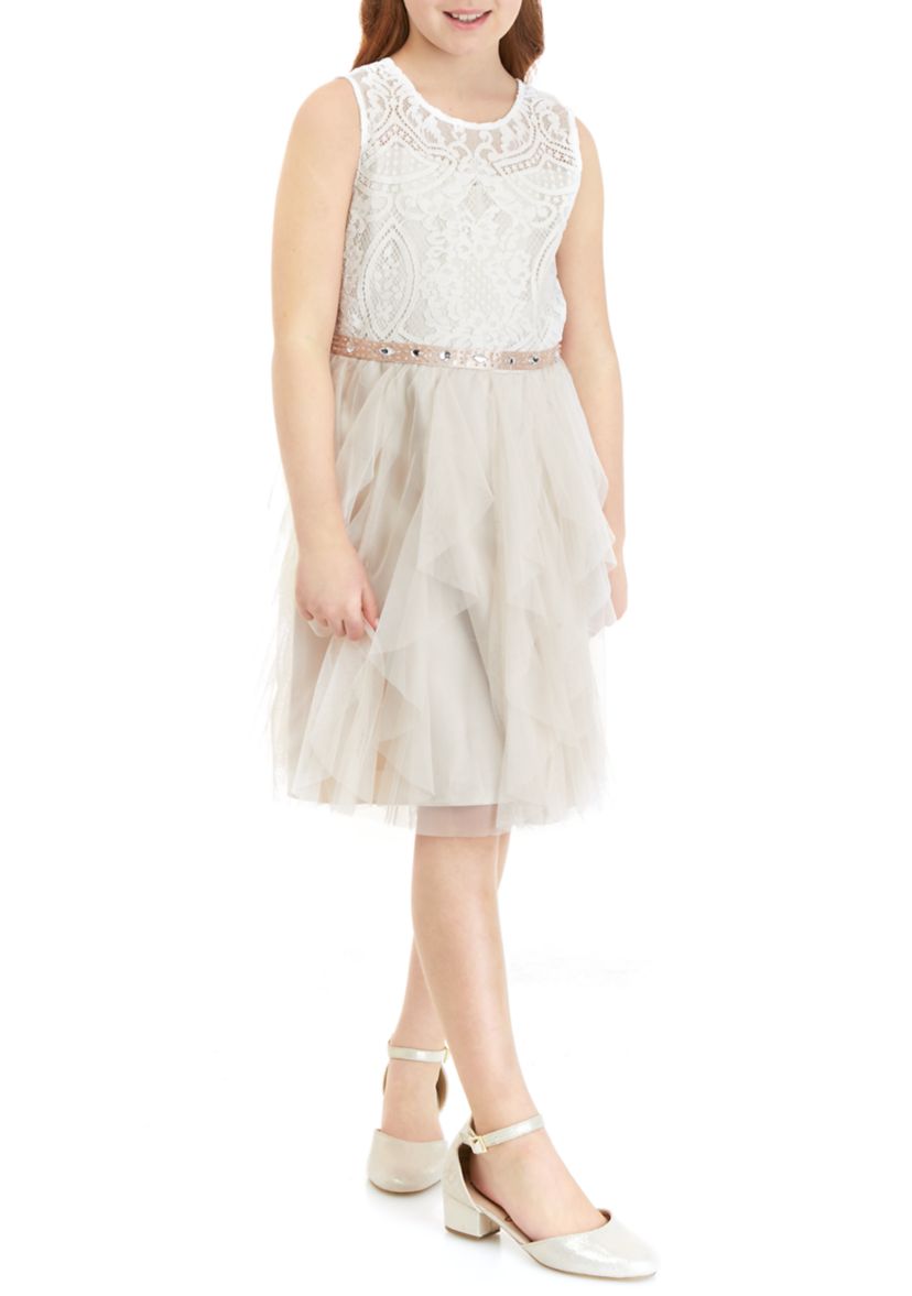 Girls 7-16 Lace Dress with Gemstones