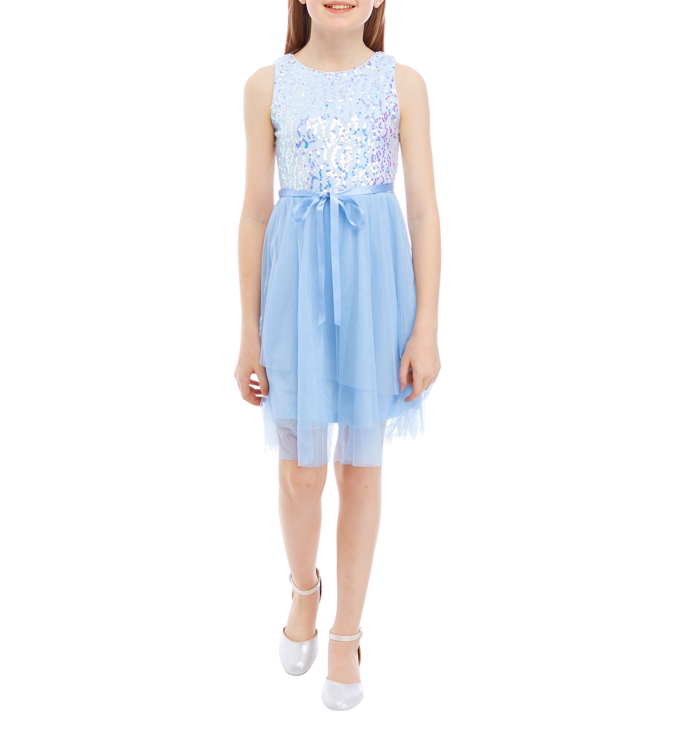 Girls 7-16 Embellished Bodice to Hi Low Mesh Skirt Dress