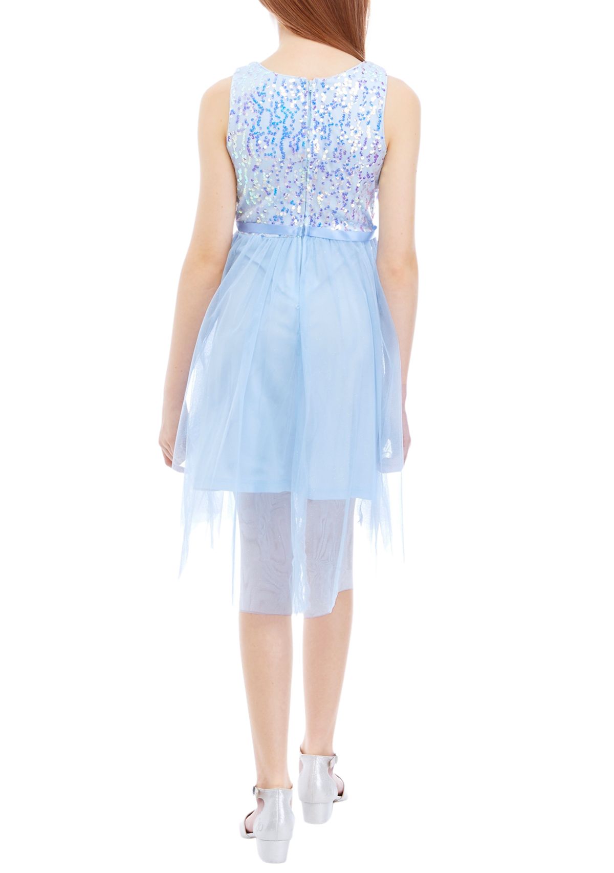 Girls 7-16 Embellished Bodice to Hi Low Mesh Skirt Dress