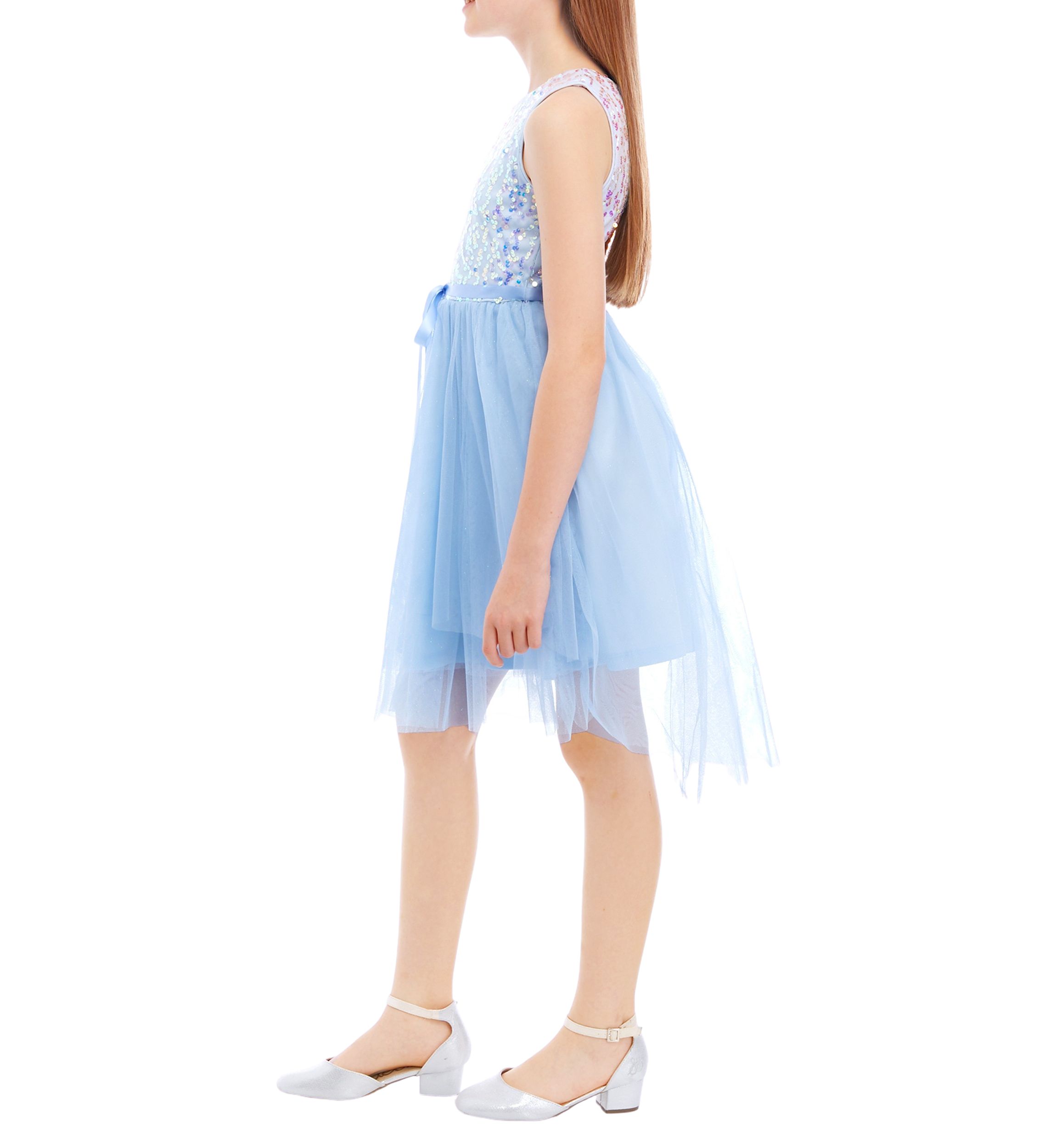 Girls 7-16 Embellished Bodice to Hi Low Mesh Skirt Dress