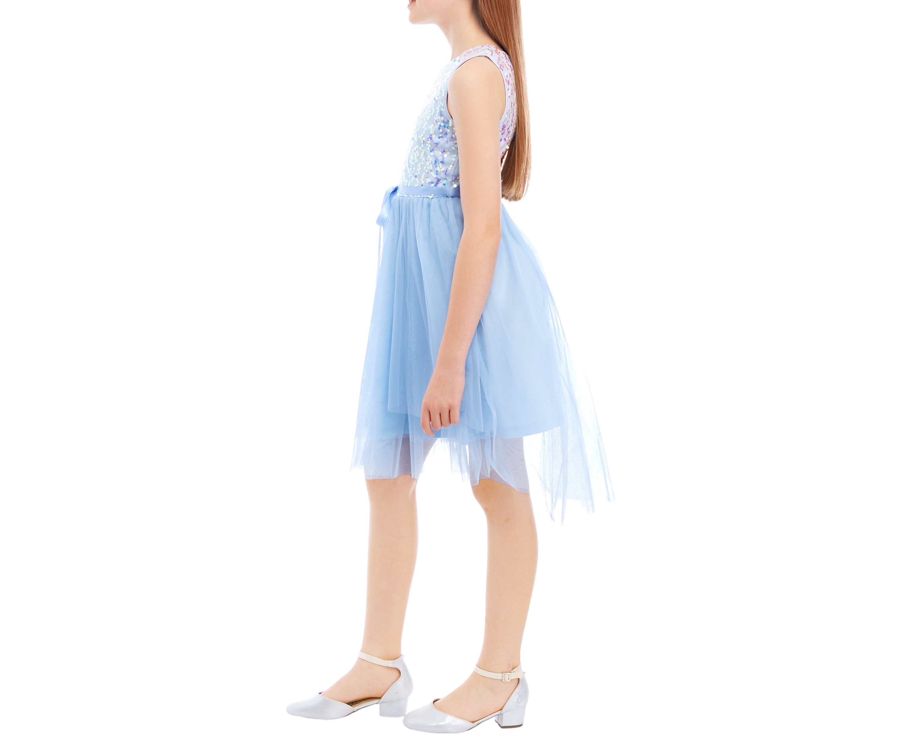 Girls 7-16 Embellished Bodice to Hi Low Mesh Skirt Dress