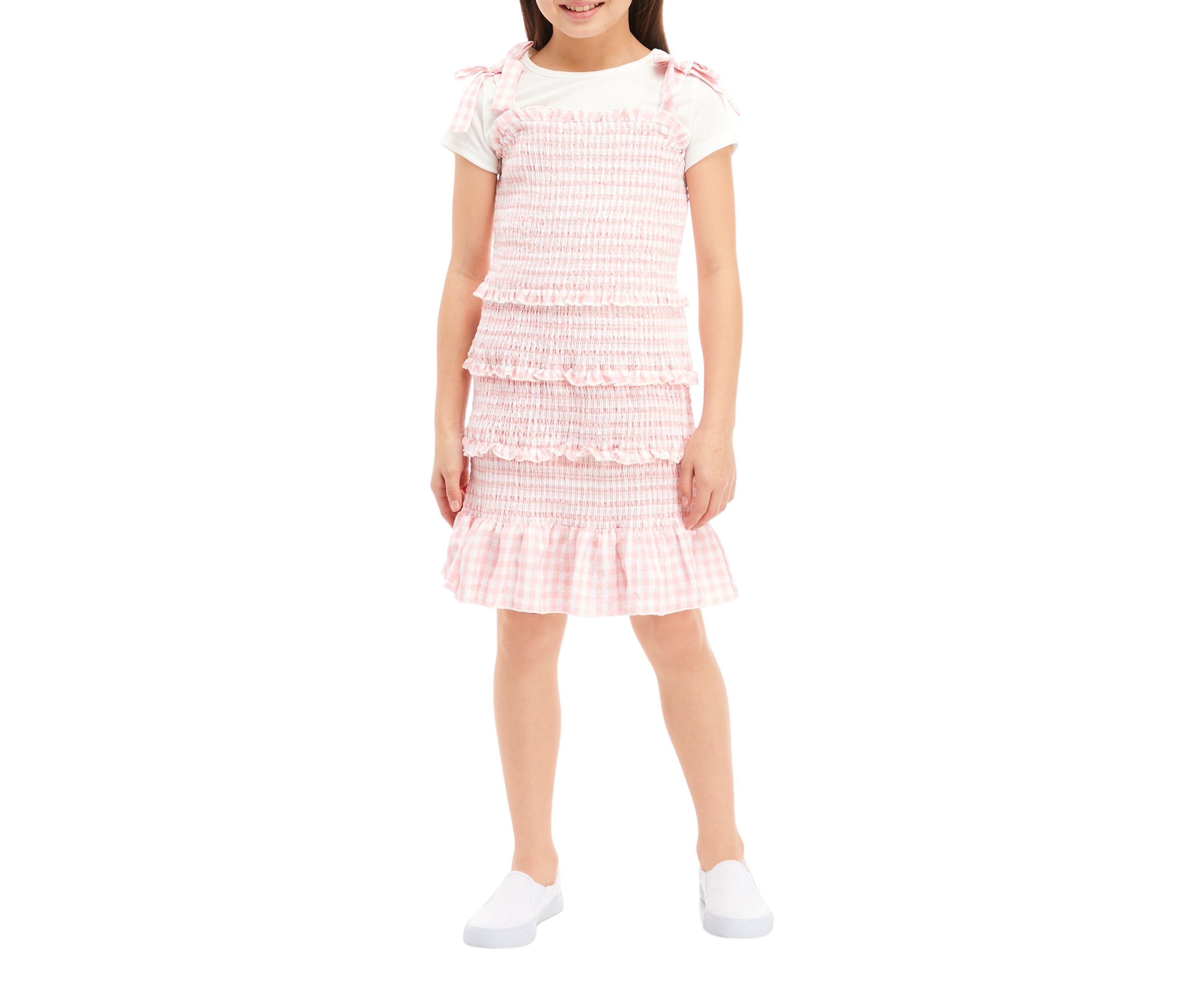 Girls 7-16 Gingham Smocked Tie Strap Dress