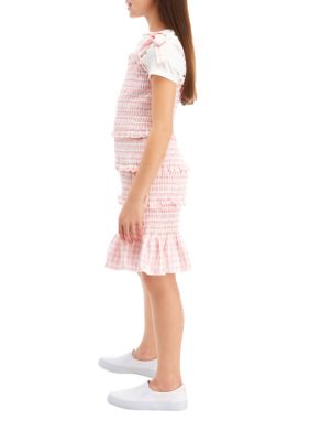 Girls 7-16 Gingham Smocked Tie Strap Dress