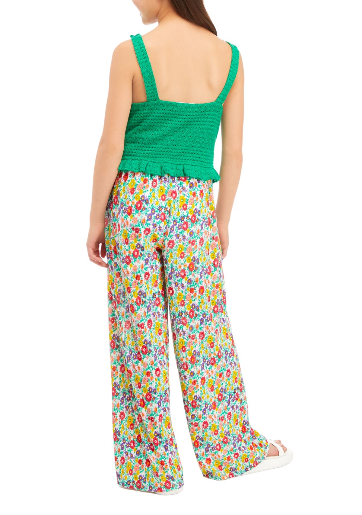 Girls 7-16 Crochet Ruffled Top and Floral Pants