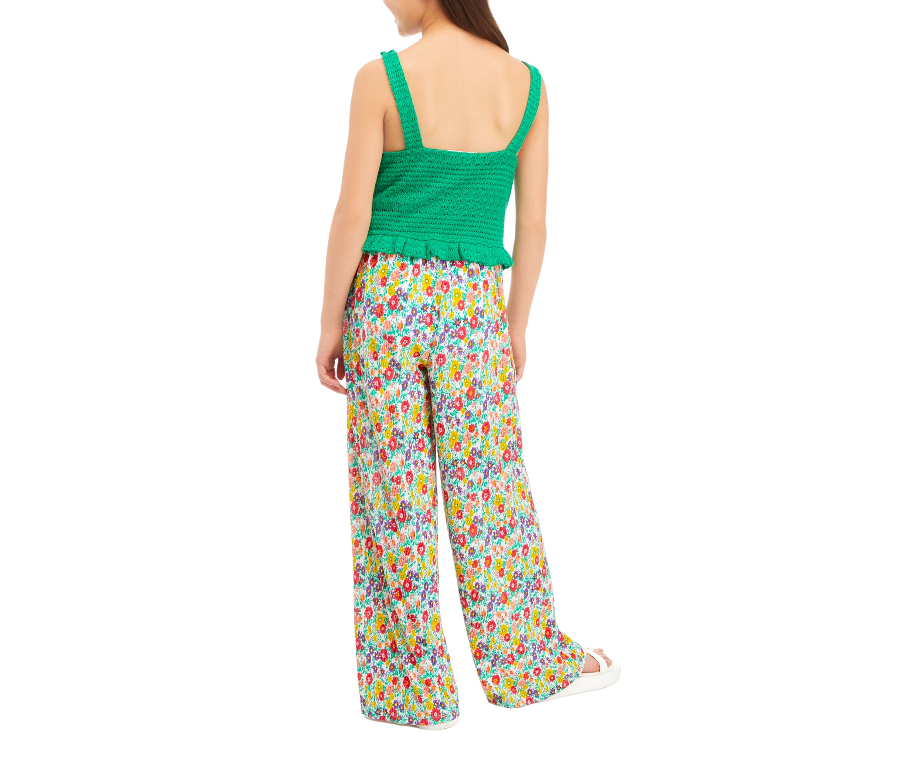 Girls 7-16 Crochet Ruffled Top and Floral Pants
