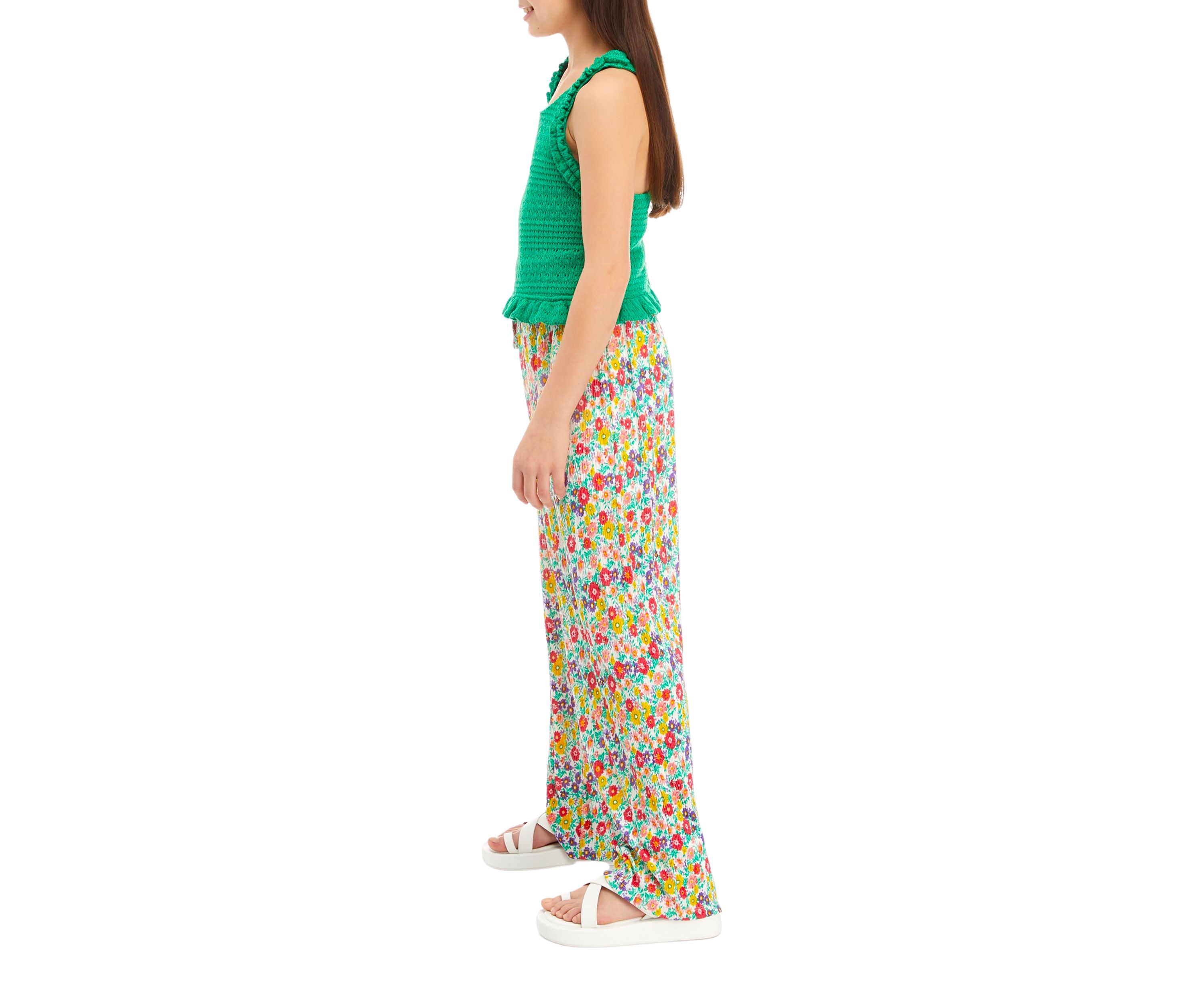 Girls 7-16 Crochet Ruffled Top and Floral Pants