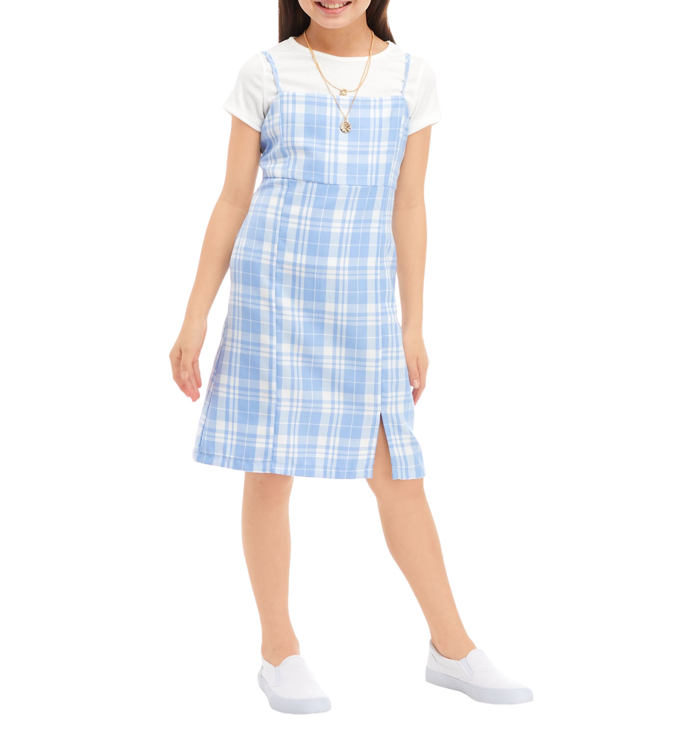 Girls 7-16 Menswear Plaid Jumper with Headband 
