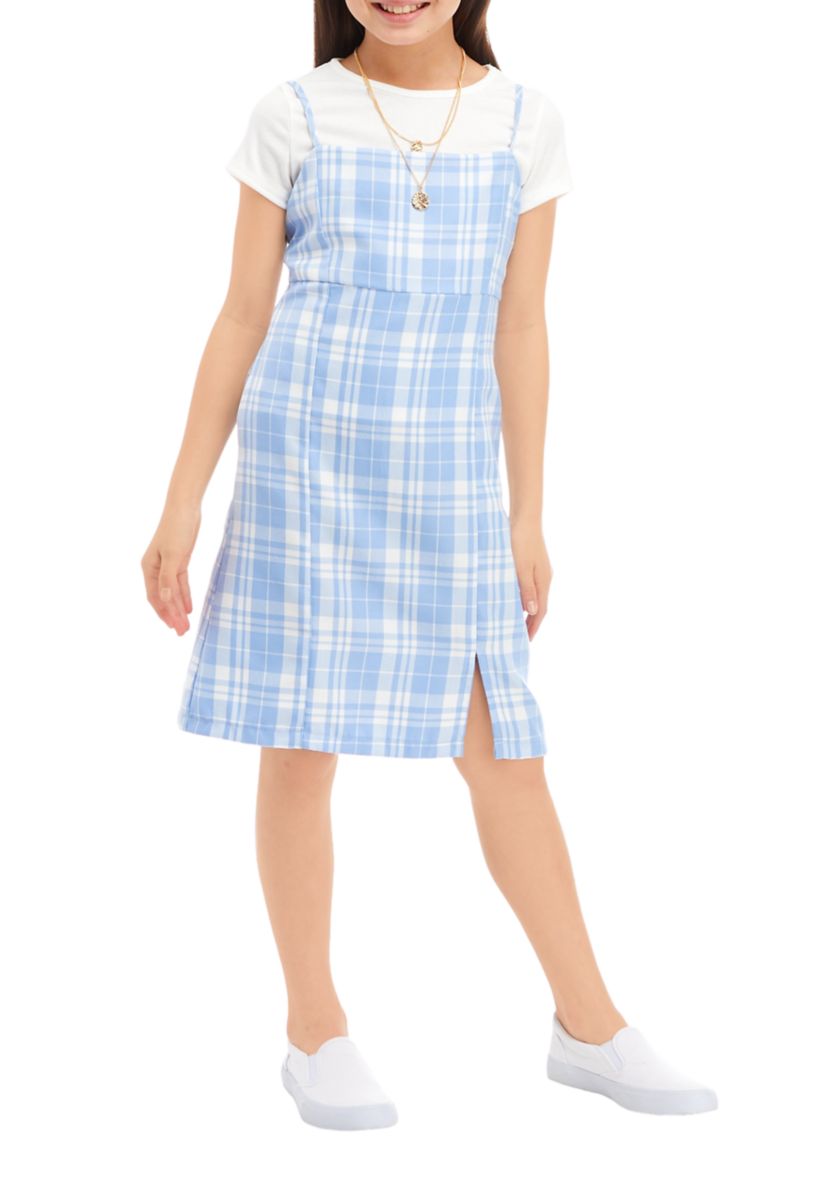 Girls 7-16 Menswear Plaid Jumper with Headband 