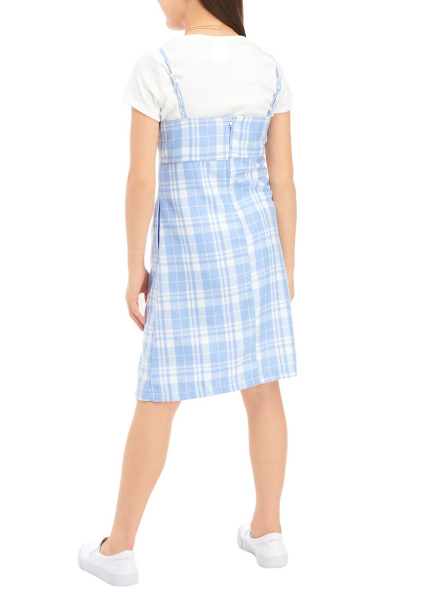 Girls 7-16 Menswear Plaid Jumper with Headband 