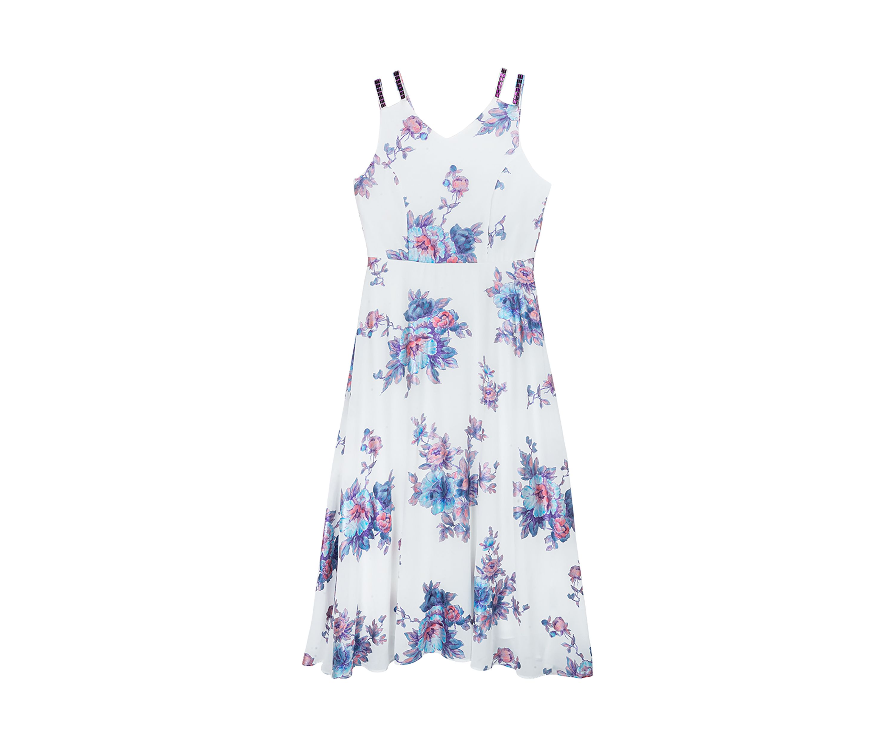 Girls 7-16 Floral Chiffon V-Neck Maxi Dress with Double Straps