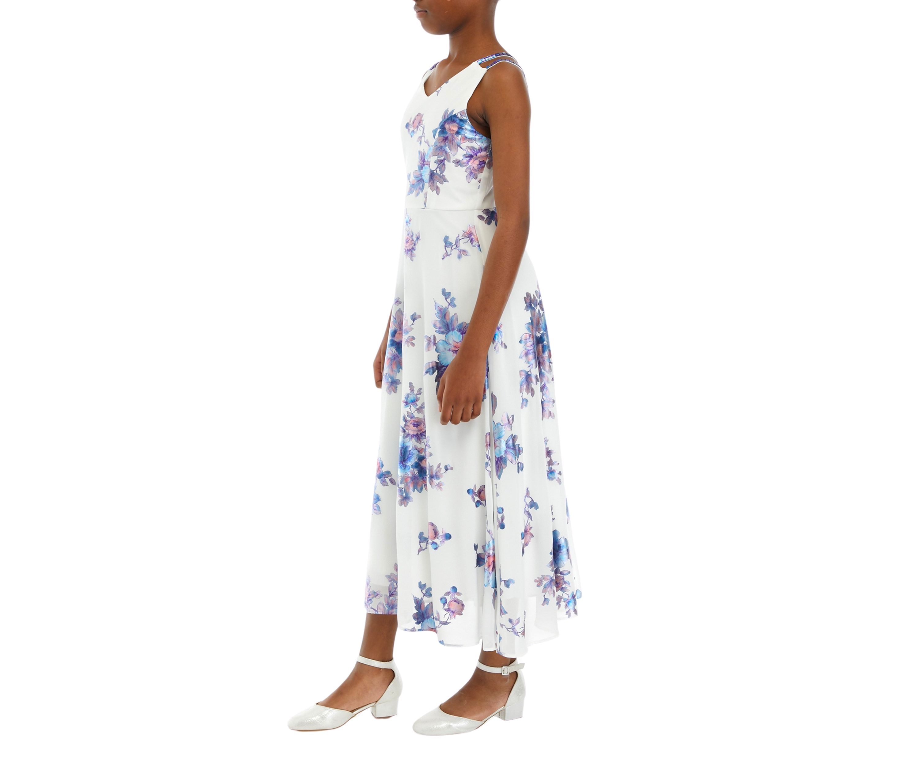 Girls 7-16 Floral Chiffon V-Neck Maxi Dress with Double Straps