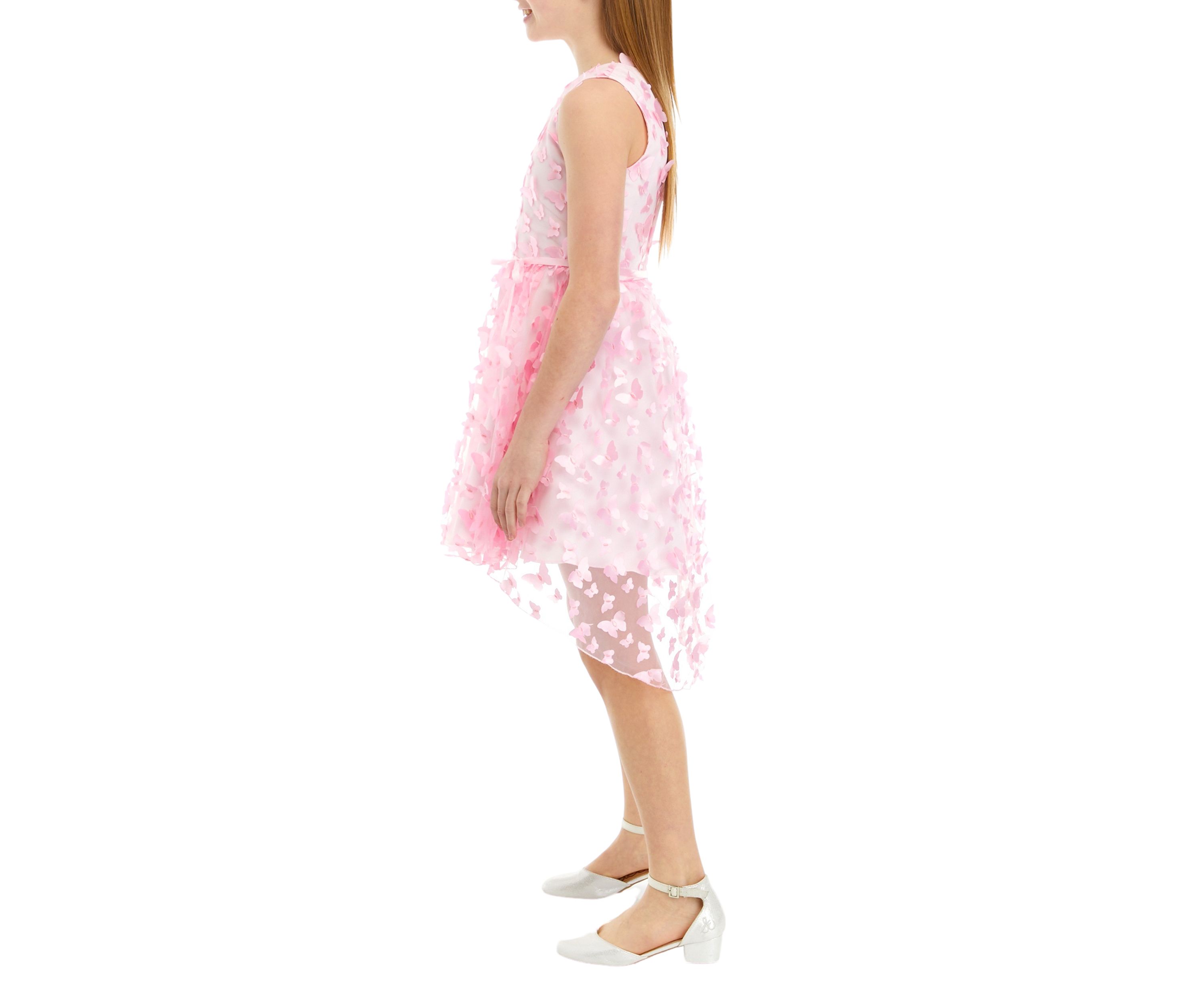 Girls 7-16 3D Butterfly Mesh Hi Low Dress