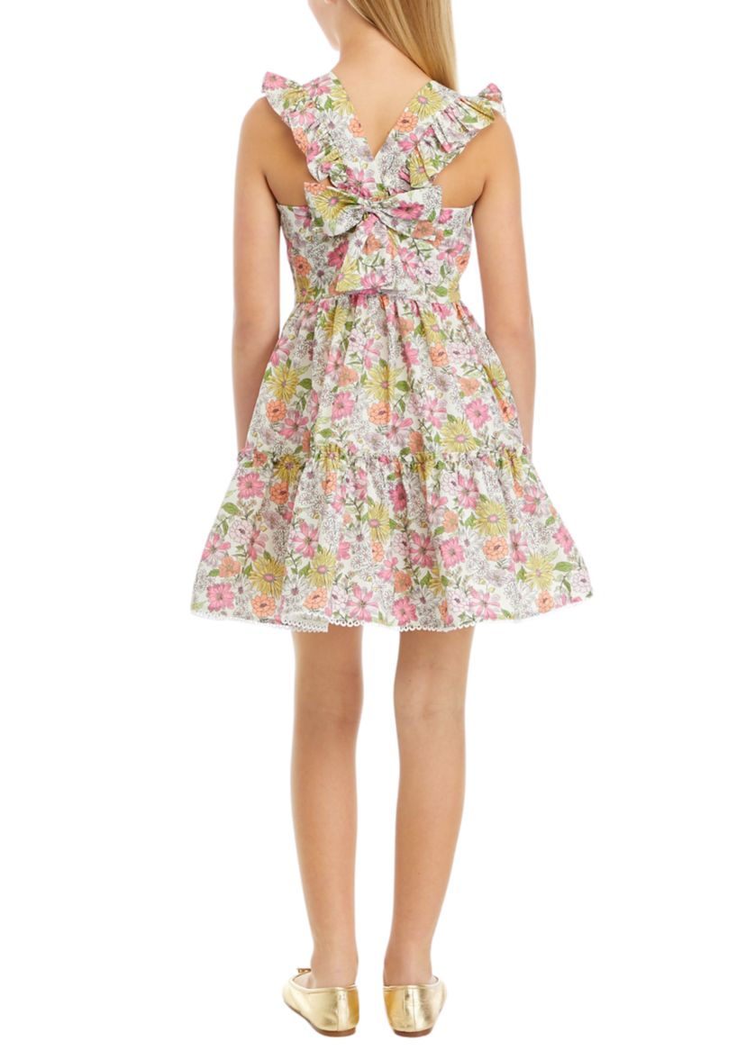 Girls 7-16 Floral Woven Flutter Sleeve Dress with Bag