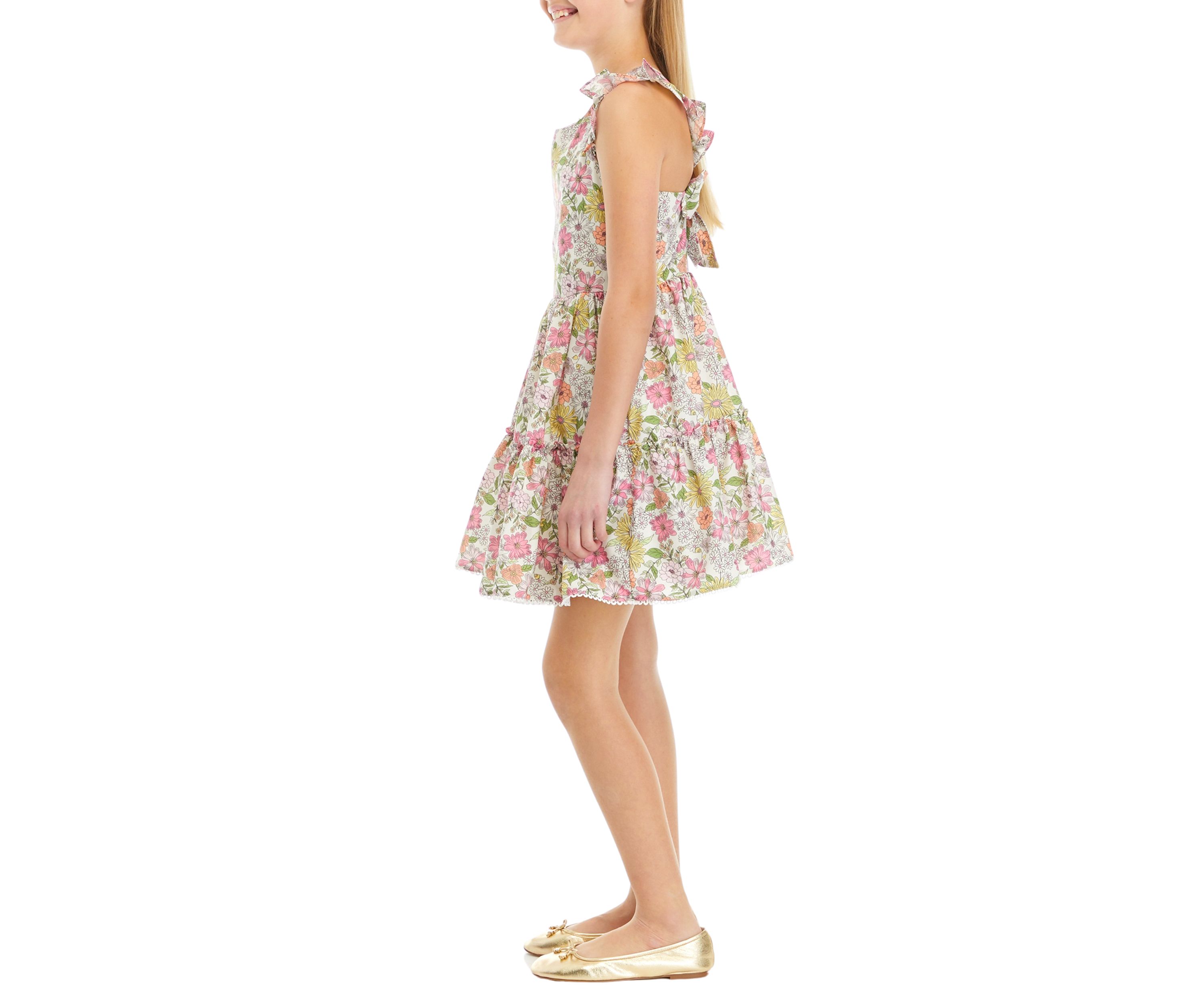 Girls 7-16 Floral Woven Flutter Sleeve Dress with Bag