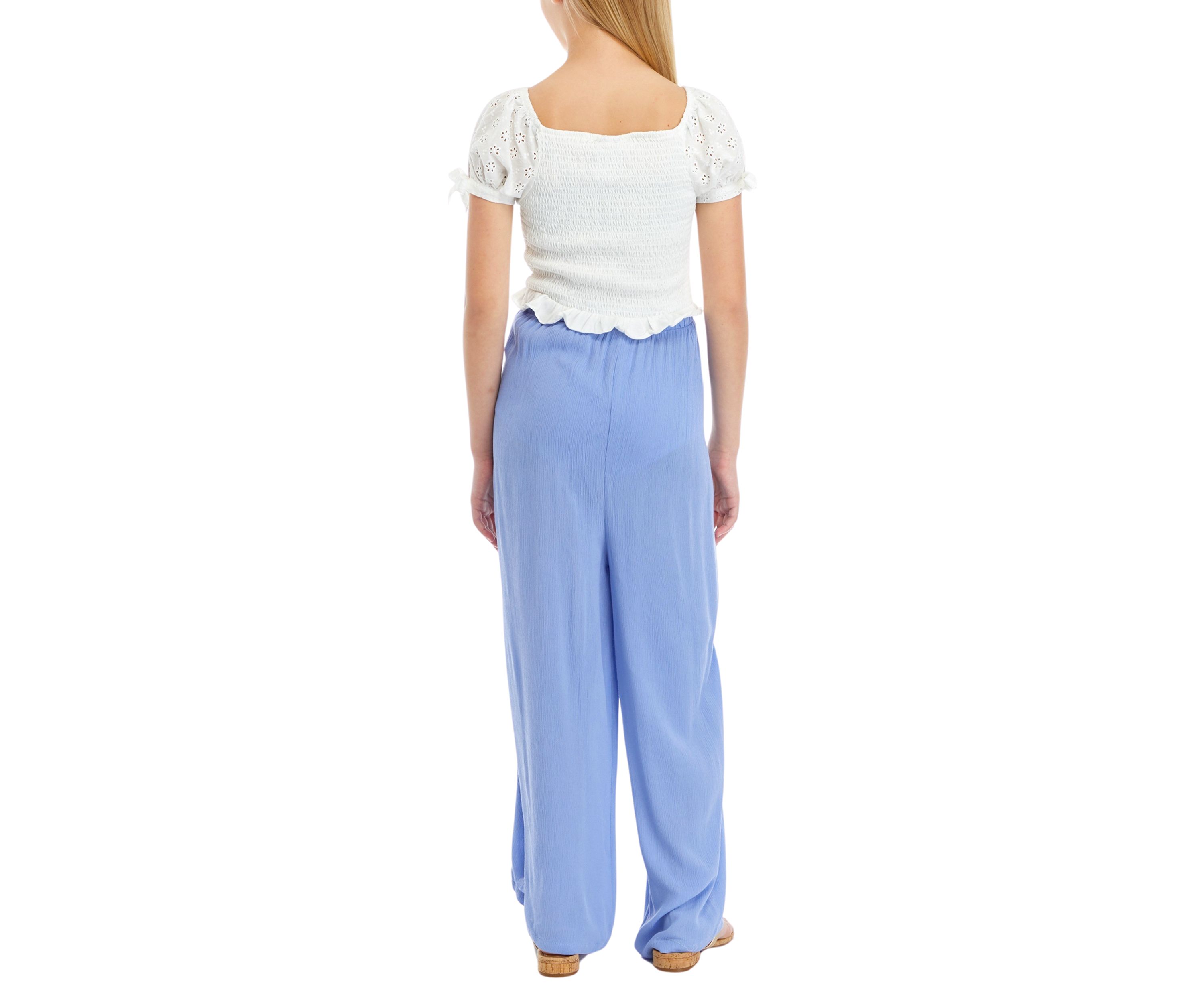 Girls 7-16 Smocked Top and Embroidered Gauze Pants