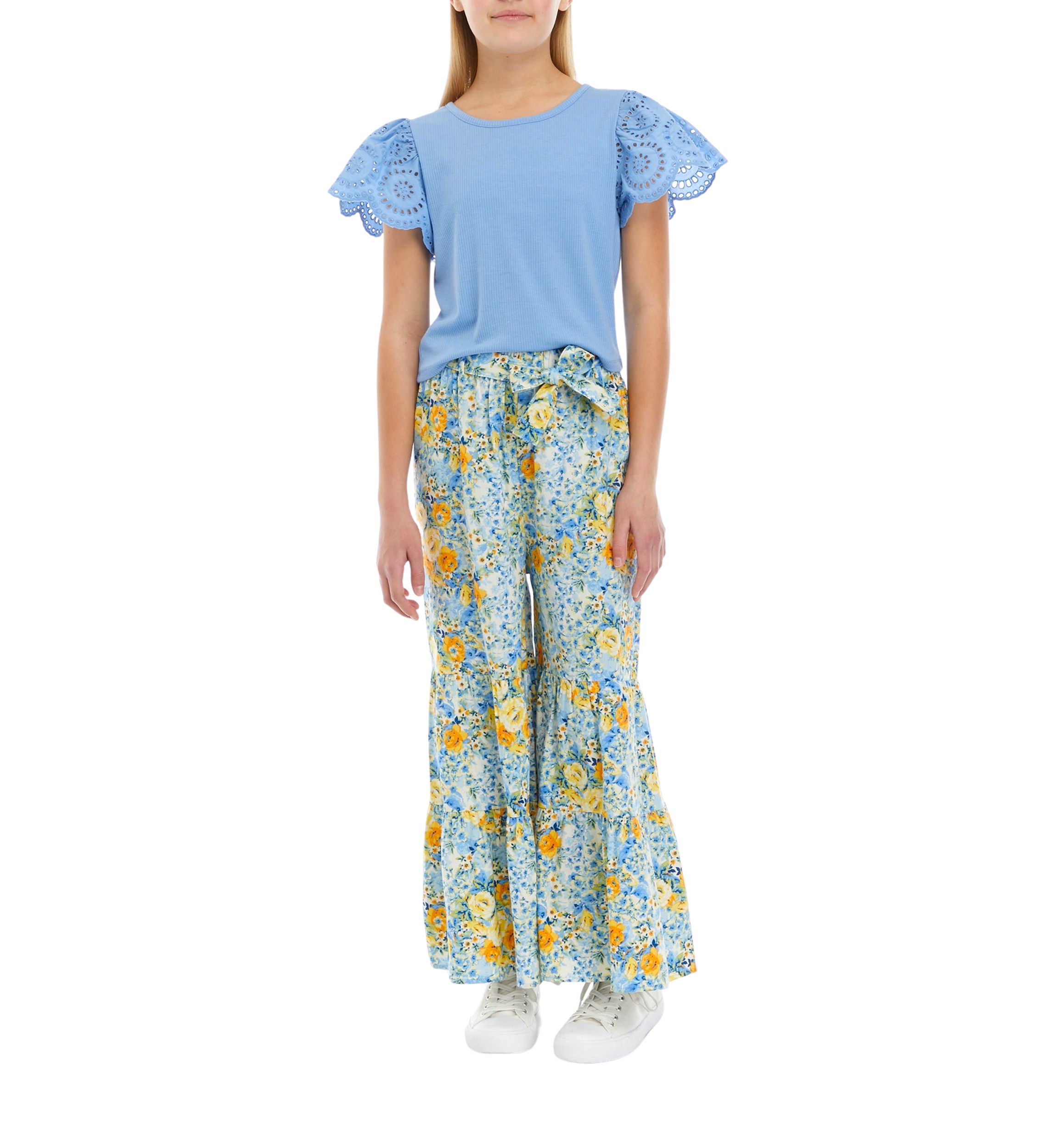 Girls 7-16 Short Sleeve Top and Gauze Pants Set
