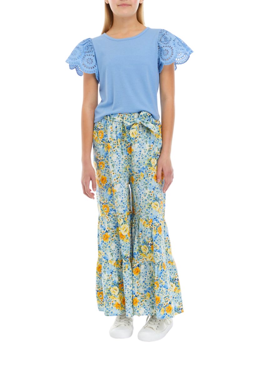 Girls 7-16 Short Sleeve Top and Gauze Pants Set