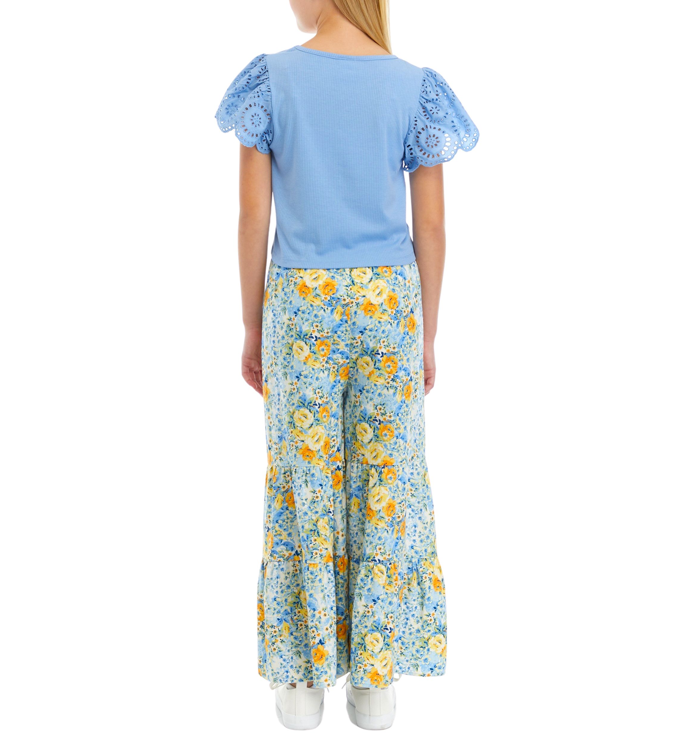 Girls 7-16 Short Sleeve Top and Gauze Pants Set
