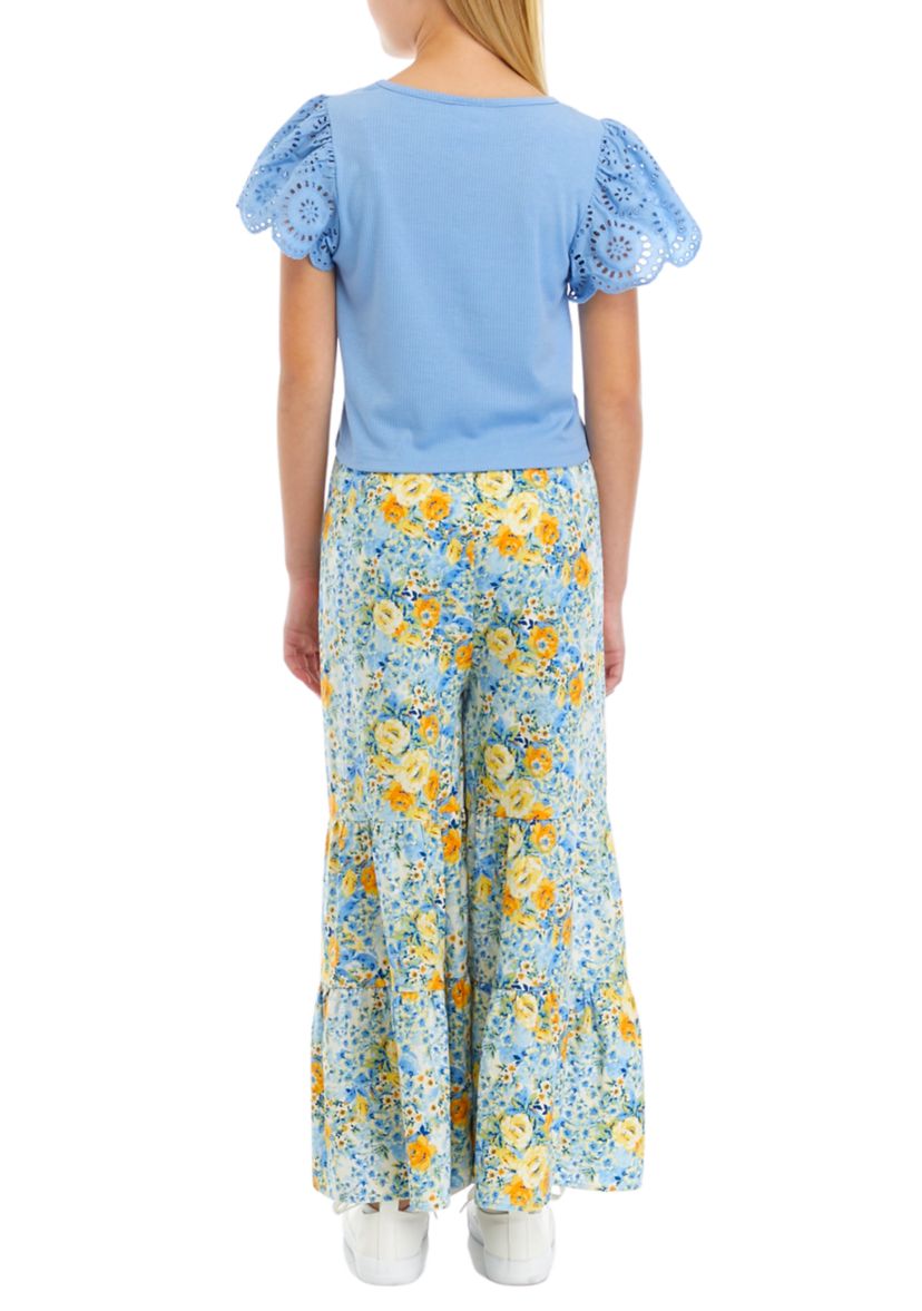 Girls 7-16 Short Sleeve Top and Gauze Pants Set